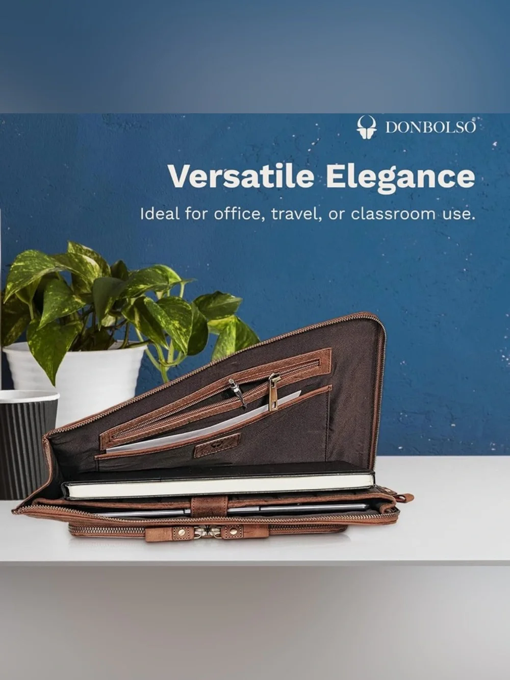 NEW Leather Travel Tech Organizer Folio - Brown